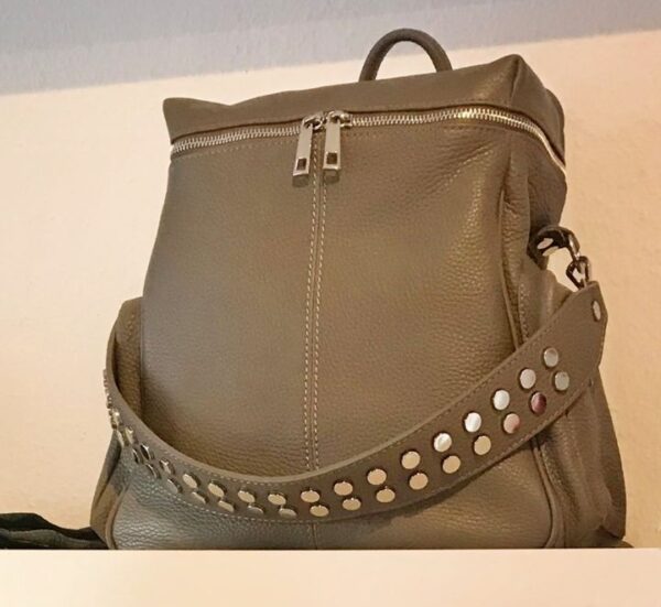 Rucksack, Lederrucksack, Accessoires, Made in Italy, Echt Leder, genarbtes Leder, stylischer Rucksack, Ledertasche, Damentasche, Geschenke für Frauen, Weihnachtsgeschenke für Frauen, grau, taupe