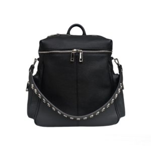 Rucksack, Lederrucksack, Accessoires, Made in Italy, Echt Leder, genarbtes Leder, stylischer Rucksack, Ledertasche, Damentasche, Geschenke für Frauen, Weihnachtsgeschenke für Frauen, schwarz, silber, Nieten, sportlich, stylish,