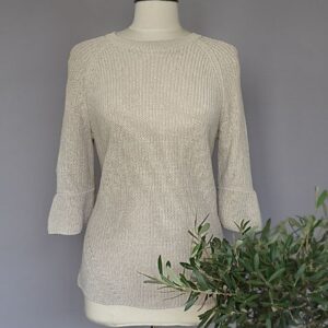 Sommerpulli, 3/4 Arm, Klassiker, klassischer Pulli, Patentmuster, gestrickt, Strickpulli, Rundhalsausschnitt, Rundhalspullover, Volantes, feminine Businessmode, Damenmode, Sommermode, Sommerkollektion, Unodue, Christina Claussen, Baumwolle